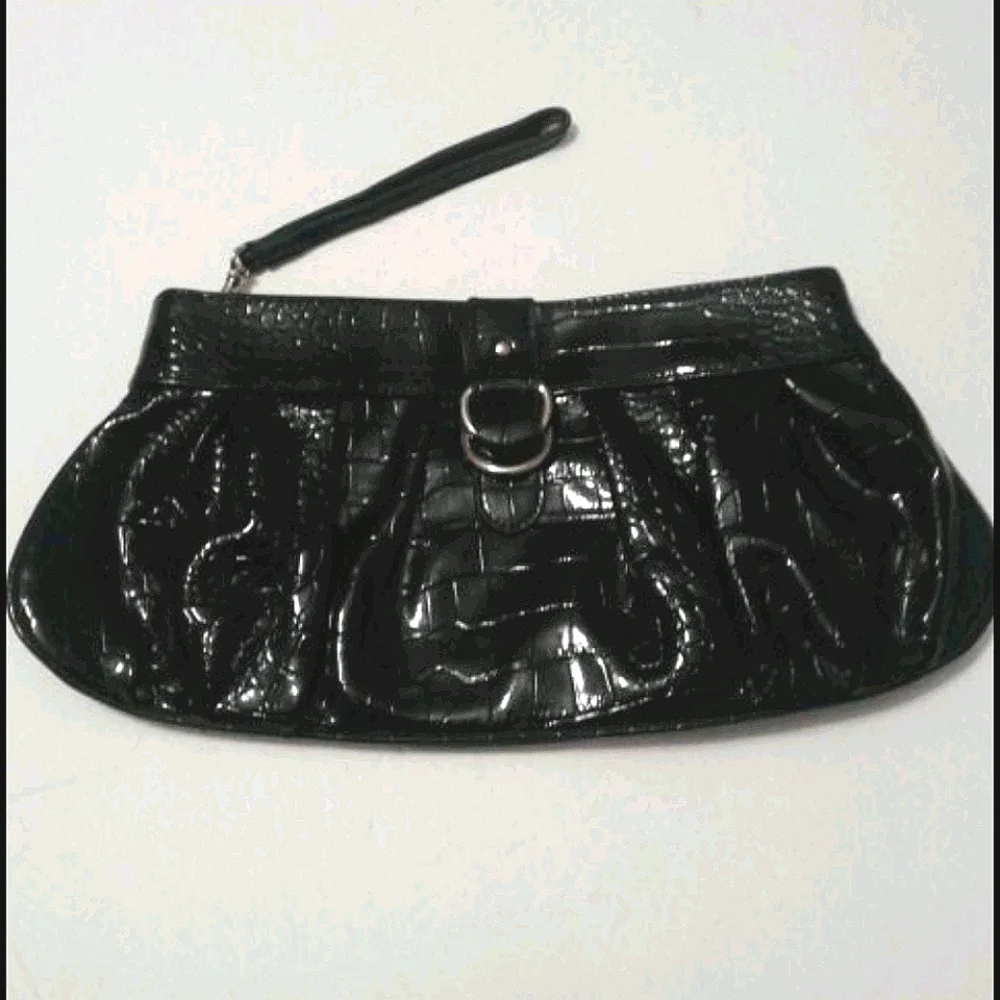 Apt. 9 Retro Y2K Black Patent Faux Croc Leather Party Evening Retro Clutch Bag